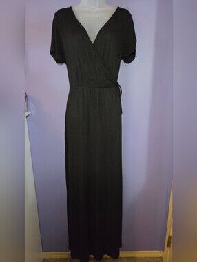Popular Basics Black Wrap-Style Maxi Dress